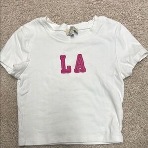 Women's White Tee with Pink 'LA' Design